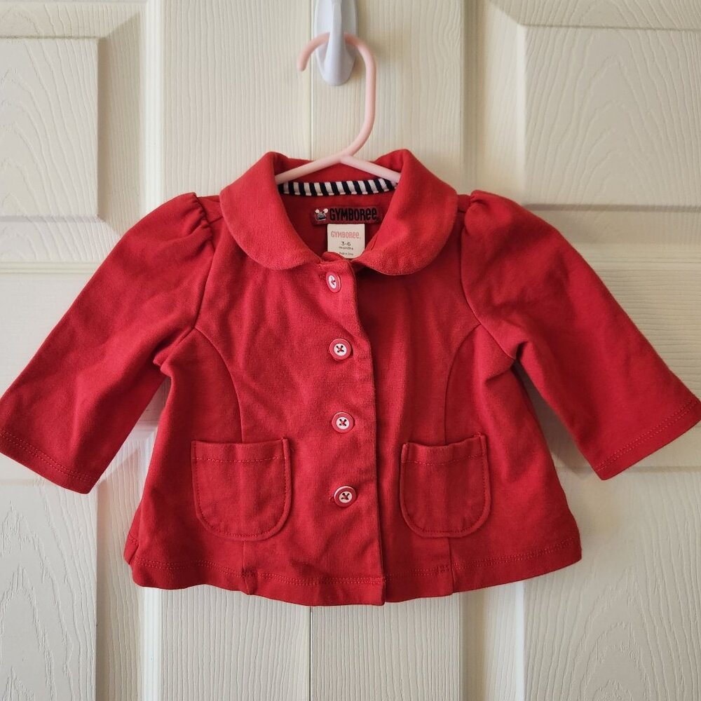Gymboree Red Baby Girls Jacket With Pockets & Button Front 3-6M